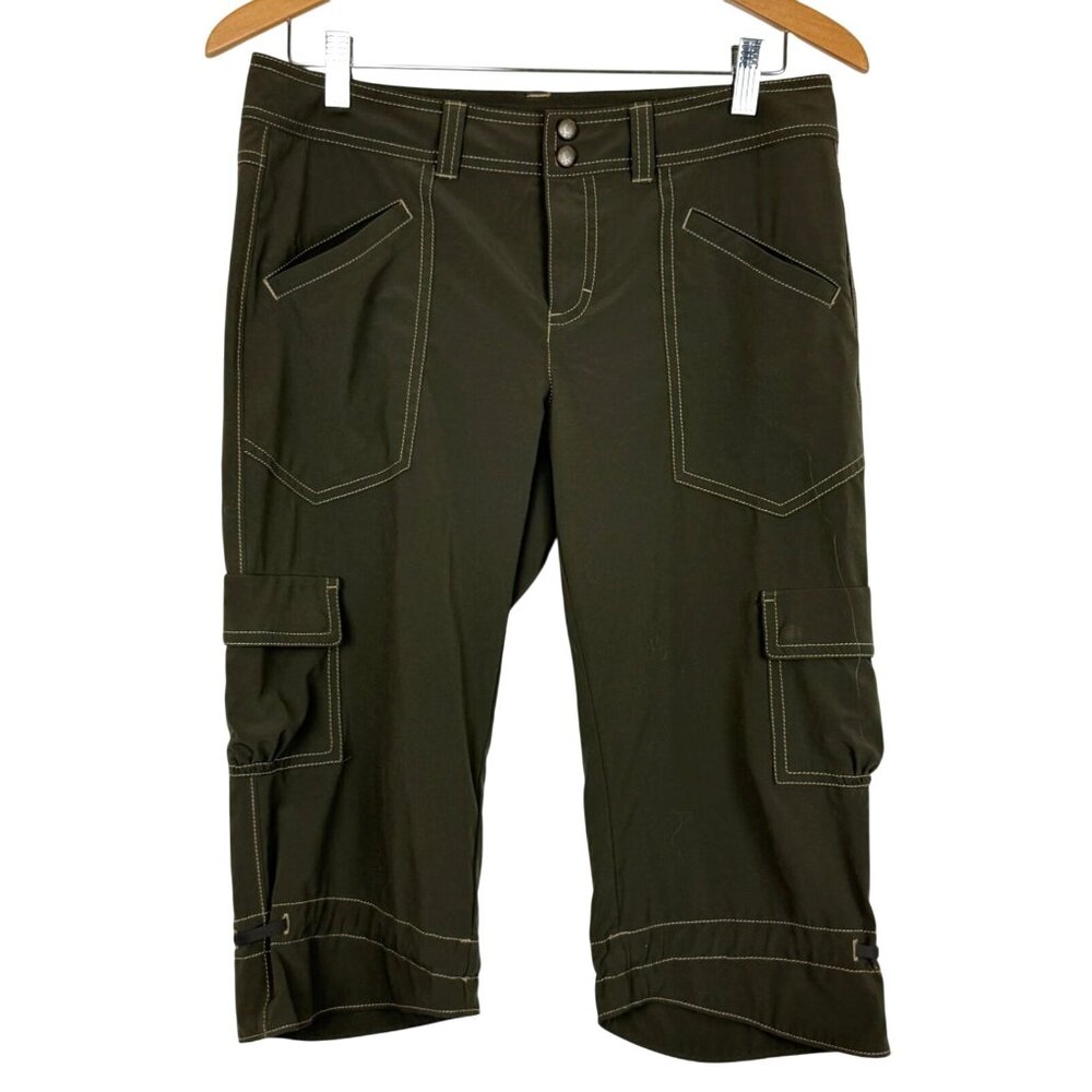 Athleta Brown Capri Cargo Pants Sz 6 Stretch Performance Contrast Stitching